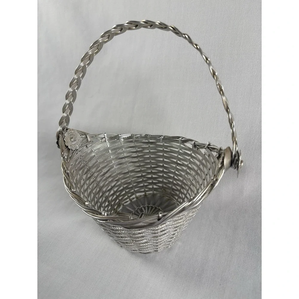 1960s Avon Woven Basket Silver Tone Aluminum Hinged Handle 6.5